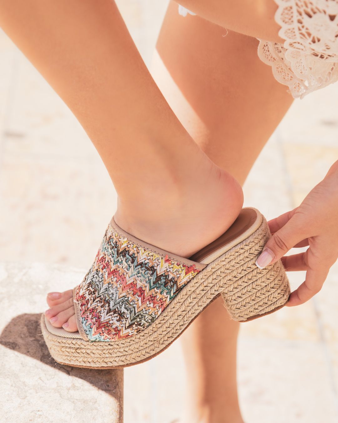 Damen Sandalen mit quadratischem Absatz Multicolor-Mule - Christelle - Casualmode.de