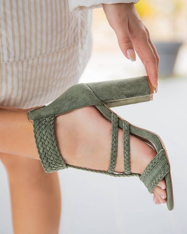 Sandale talon carrée femme kaki - Victoire - Casualmode.de