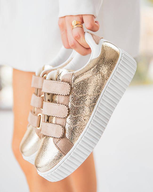 Damen-Sneaker in Gold mit Klettverschluss - CL35 GOLD - Casualmode.de
