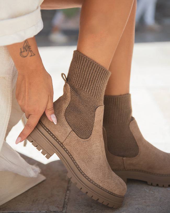 Bottines femme taupe chaussettes - Nora - Casualmode.de