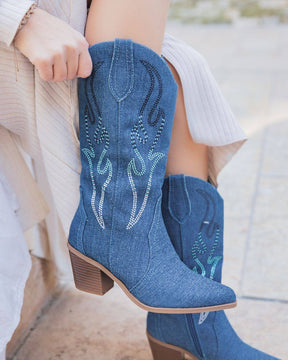 Damen Denim Blue Jeans Santiagos Stiefel mit Absatz – Mona - Casualmode.de